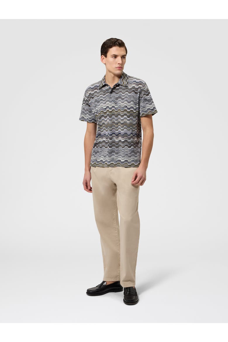Cotton Polo Shirt With Raschel Knit And Greek Motif, Alternate, color, Green