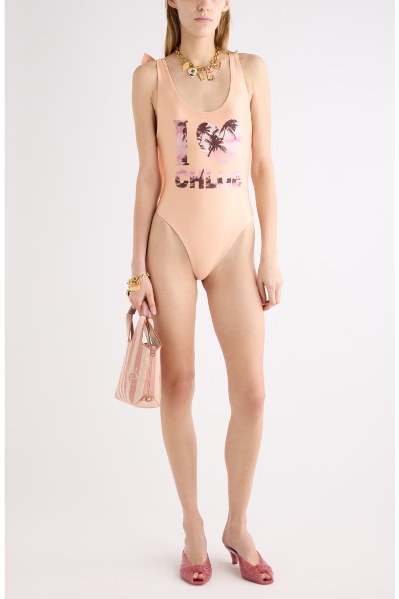 Retro I Love Chloé One-Piece Swimsuit, Main, color, APRICOT PINK