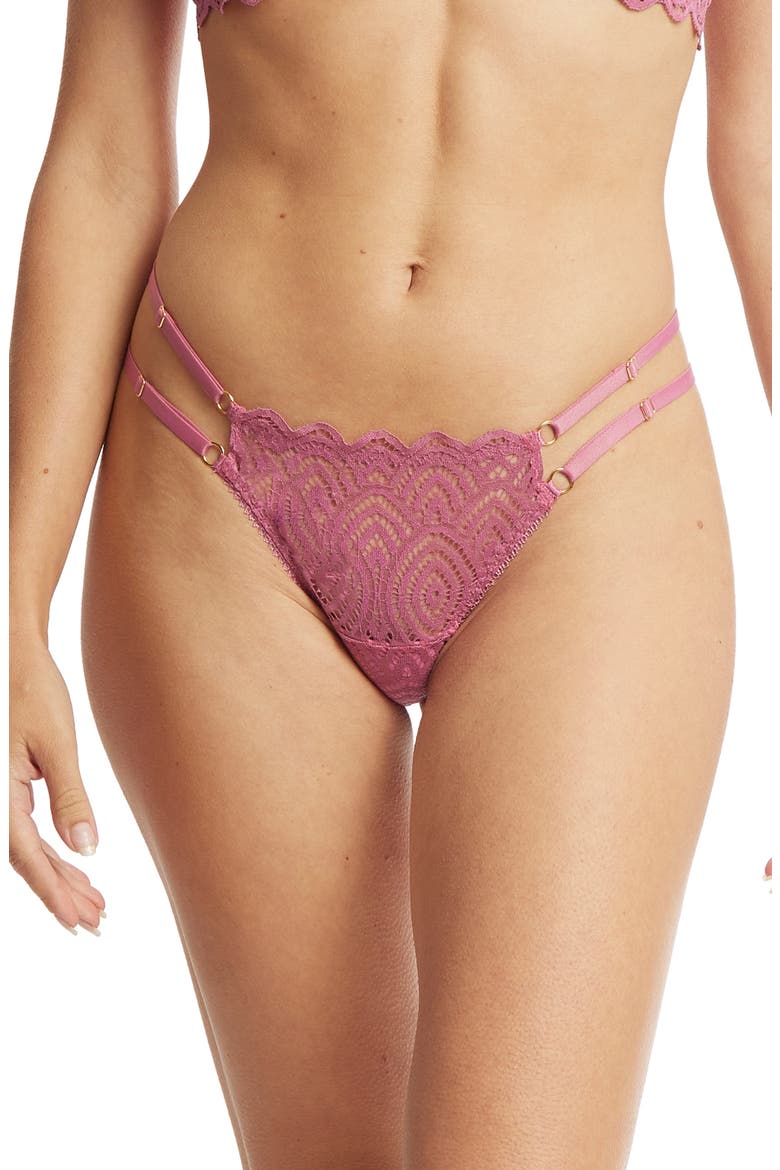 Strappy Lace & Mesh Thong, Main, color, ROSEHIP