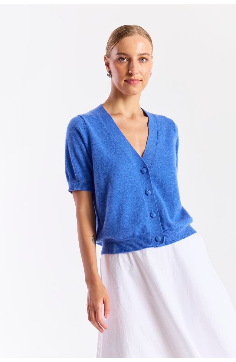 Brodie Pure Cashmere Short Sleeve 100% Cashmere Cardigan, Main, color, Carolina