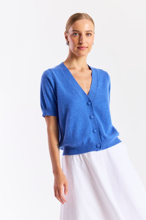 Short Sleeve 100% Cashmere Cardigan