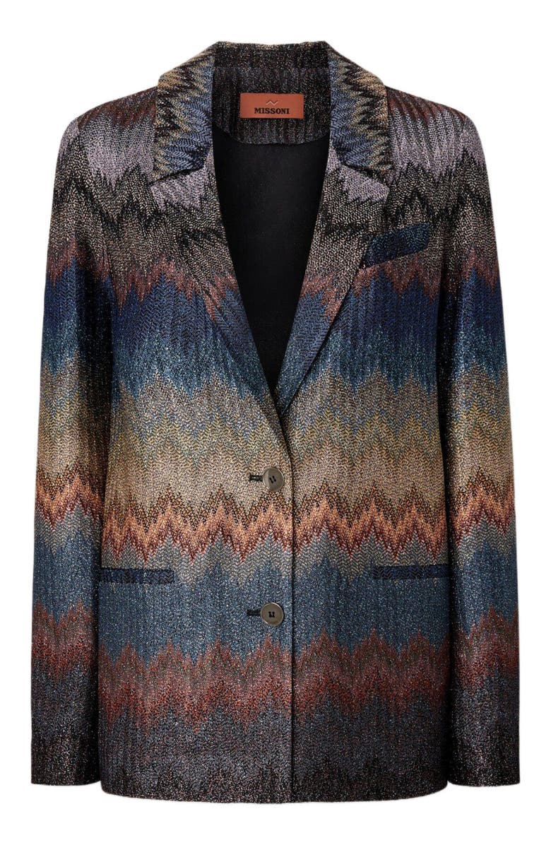 Missoni Single-breasted Blazer With Snake Pattern And Lamé Threads, Alternate, color, Blue