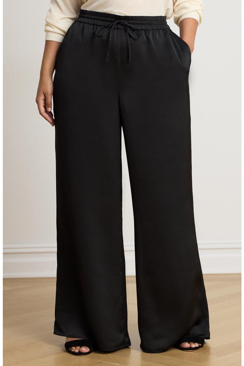 Satin Charmeuse Wide Leg Pants, Alternate, color, BLACK