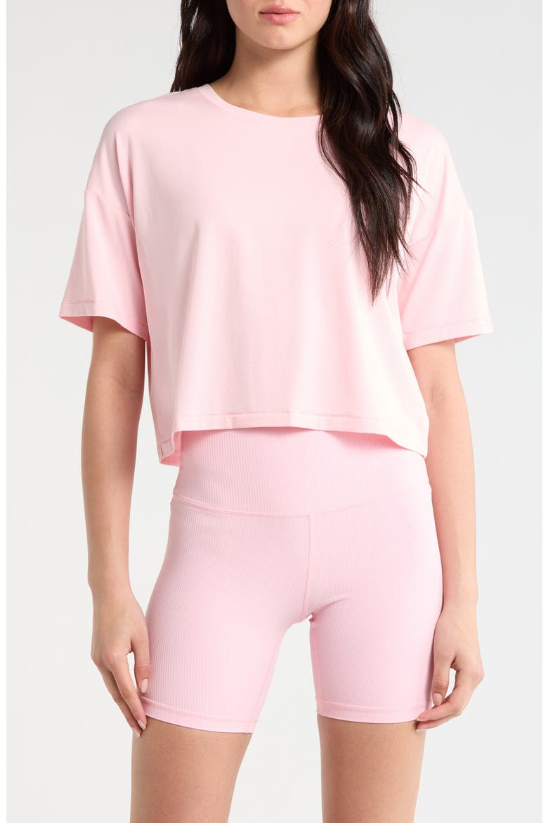 Pima Cotton Boxy Crop T-Shirt, Main, color, BABY PINK