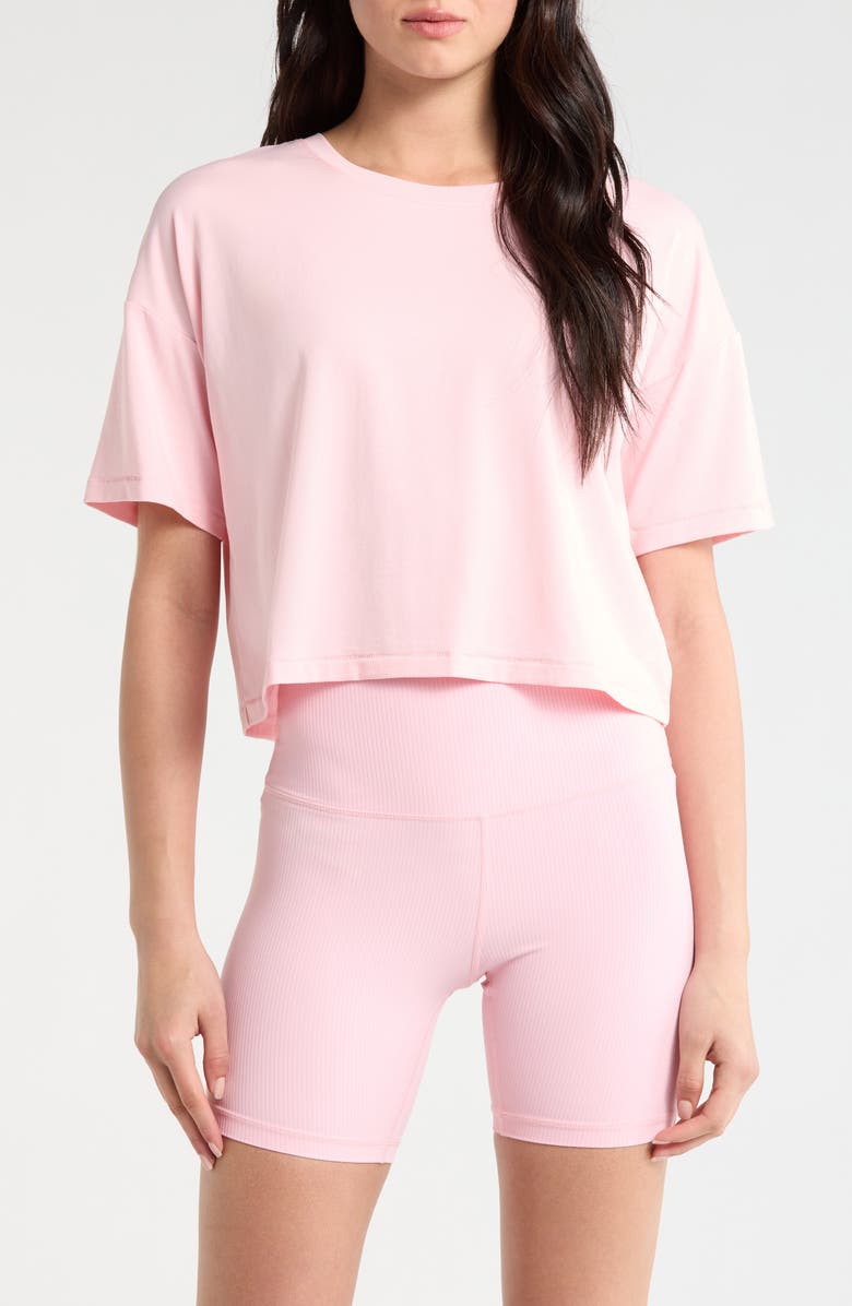 MPG Pima Cotton Boxy Crop T-Shirt, Main, color, Baby Pink