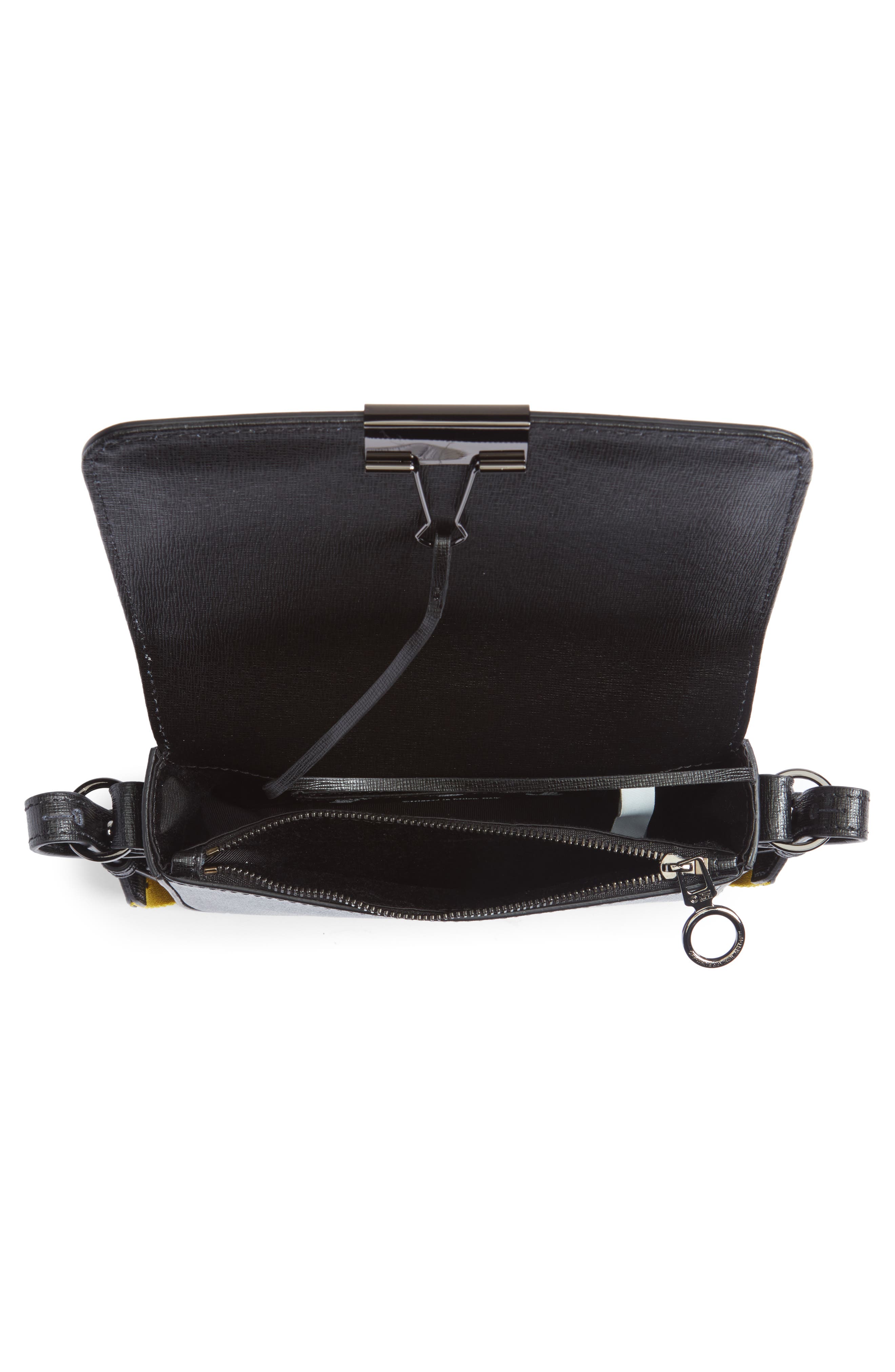 Off-White Mini Binder Clip Diagonal Stripe Leather Crossbody Bag, Alternate, color, 