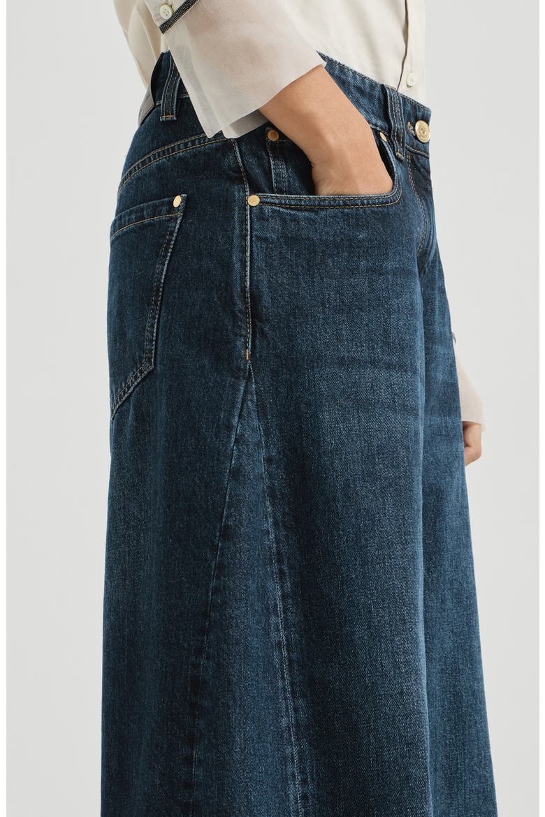 Authentic denim wide trousers with monili, Alternate, color, Denim