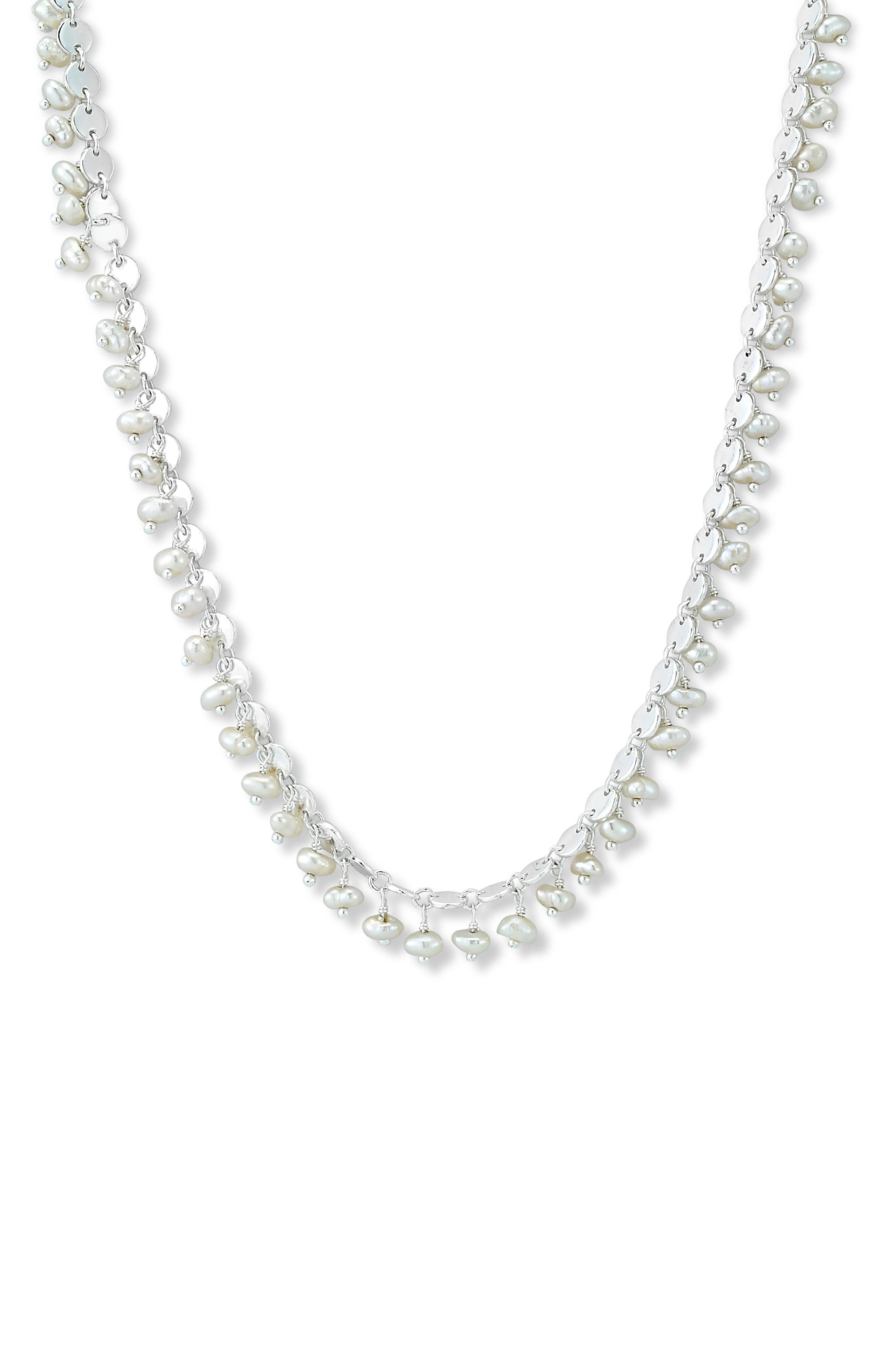Sterling Silver Pearl Charm Disc Chain Necklace