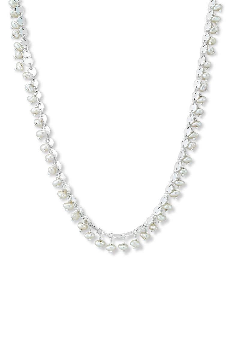 SAMUEL B. Sterling Silver Pearl Charm Disc Chain Necklace, Main, color, White