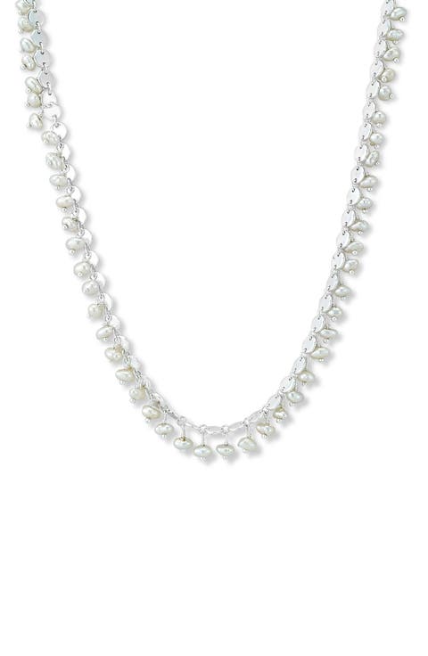 Sterling Silver Pearl Charm Disc Chain Necklace