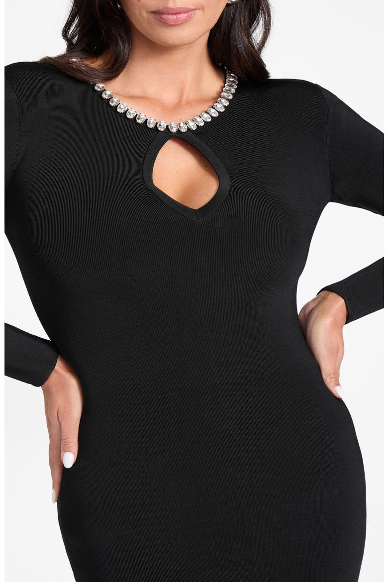 Beatriz Rhinestone Long Sleeve Sweater Minidress, Alternate, color, BLACK-BLACK