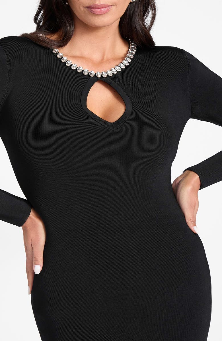 Marciano Beatriz Rhinestone Long Sleeve Sweater Minidress, Alternate, color, Black-Black