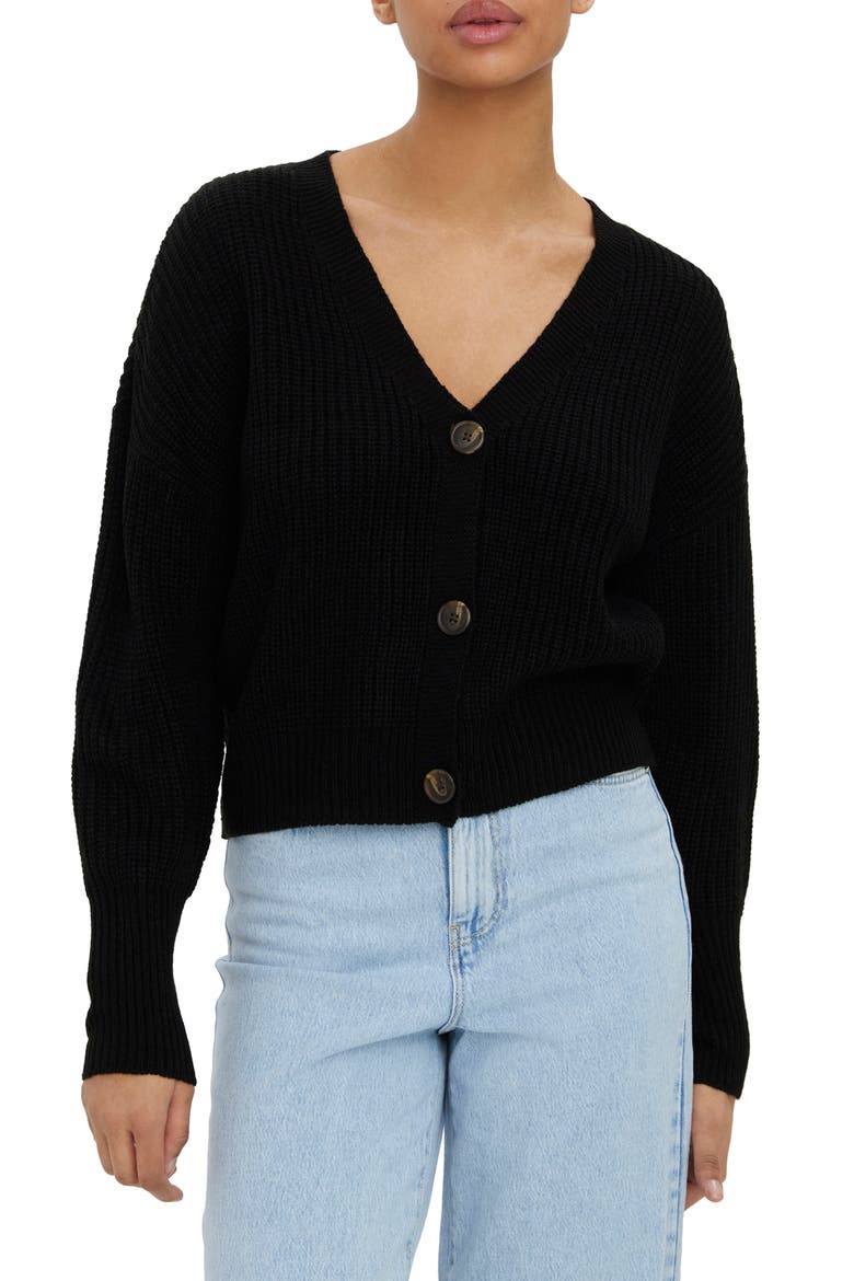Lea V-Neck Cardigan, Main, color, BLACK