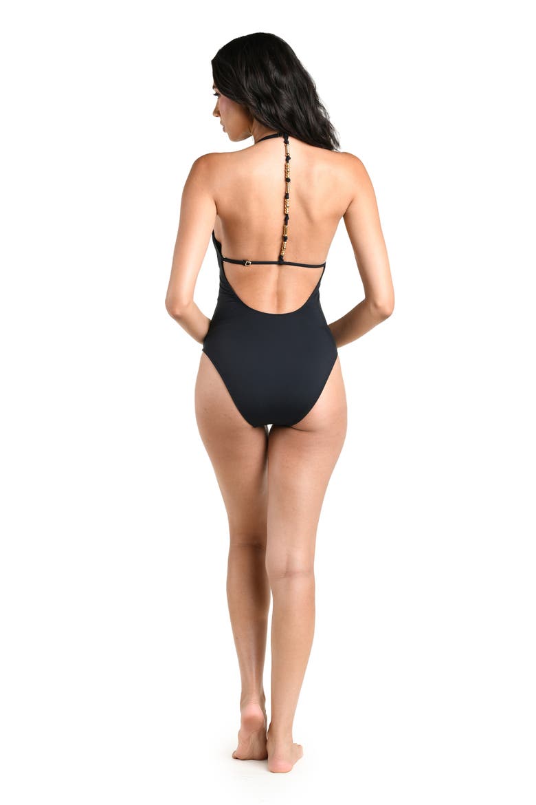Island Goddess High Neck One-Piece Swimsuit, Alternate, color, BLACK