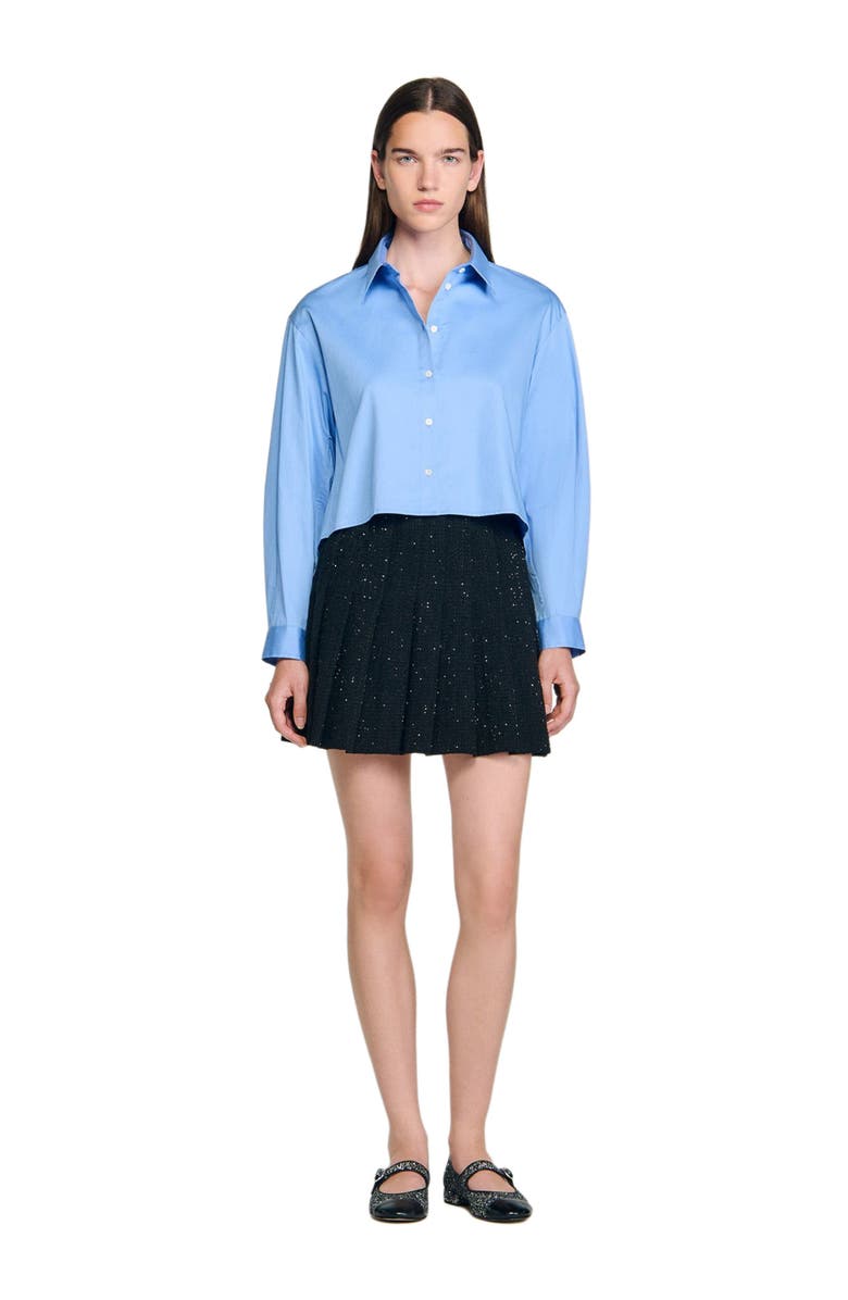 SANDRO Mini tweed pleated skirt, Alternate, color, Black