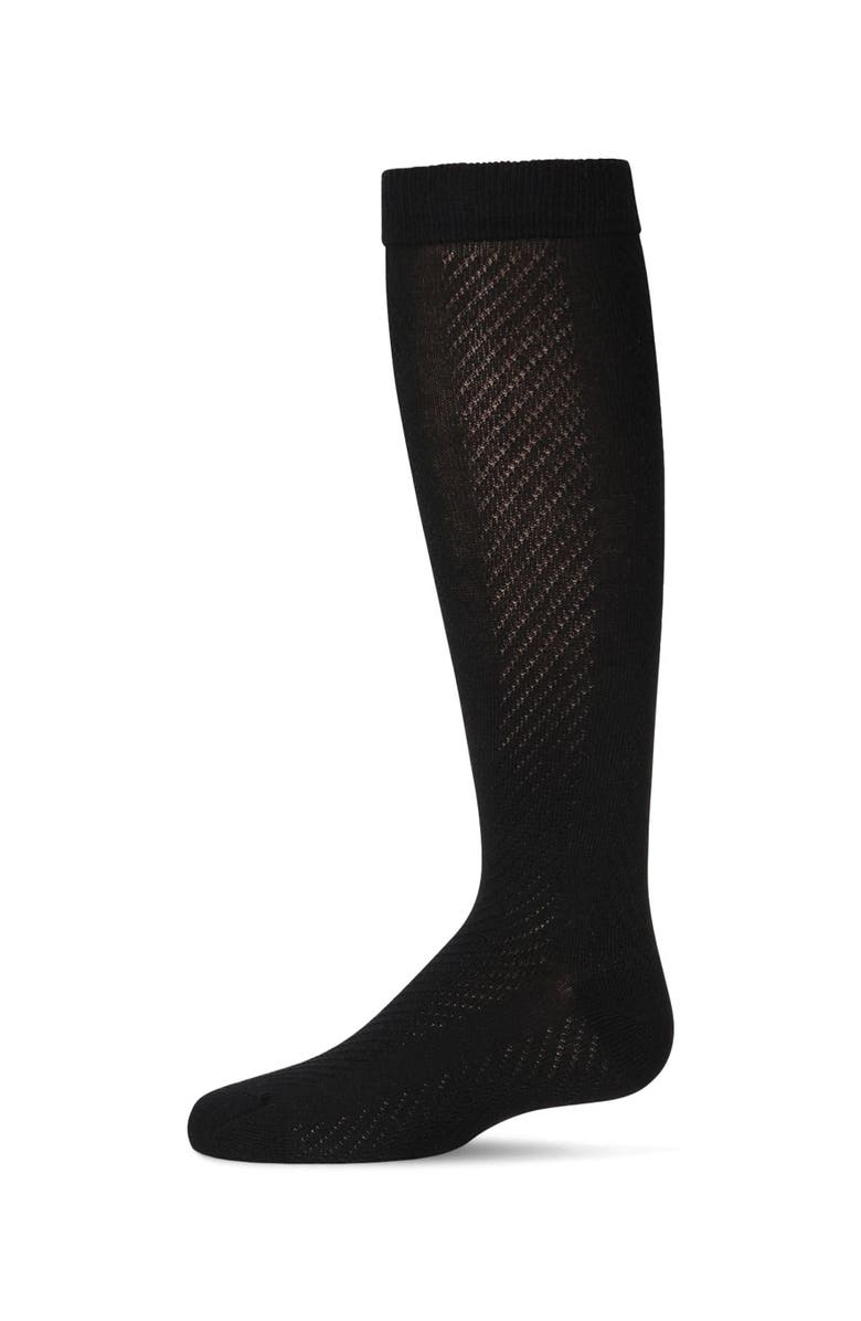 MeMoi Girls' Pointelle Cotton Blend Knee High Sock, Main, color, Black