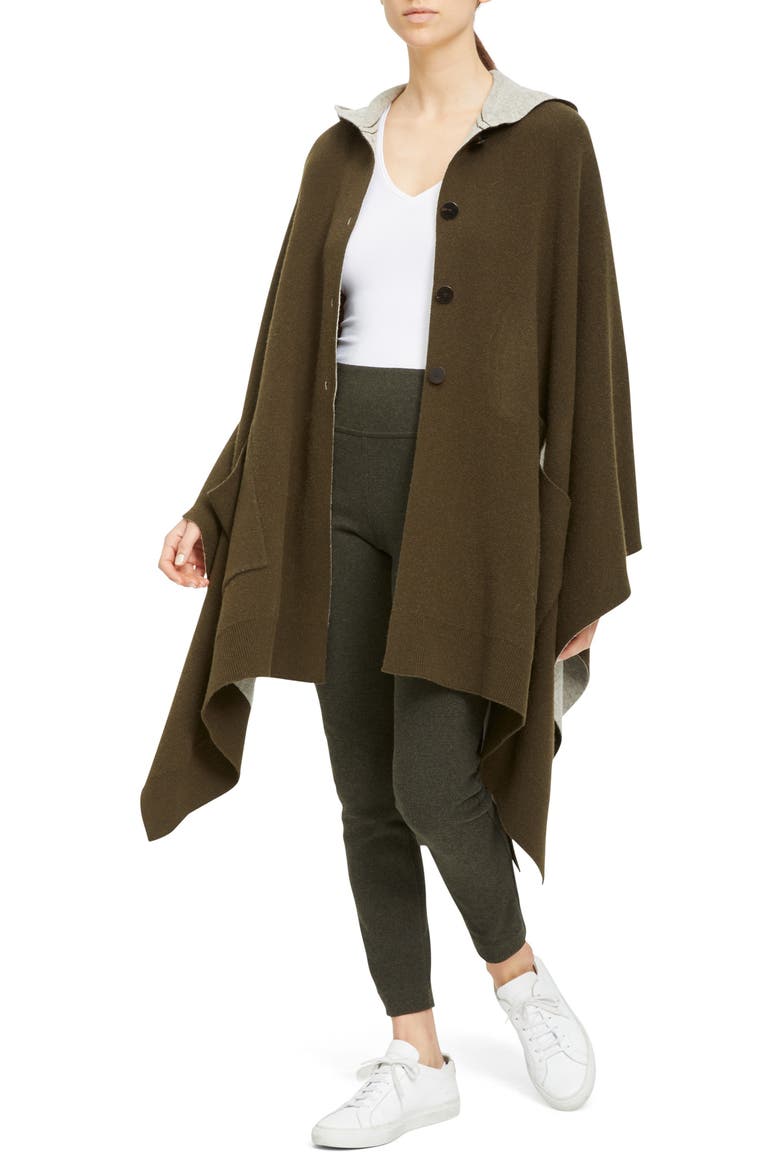 Hooded Wool & Cashmere Poncho, Alternate, color, MILITARY/ OATMEAL