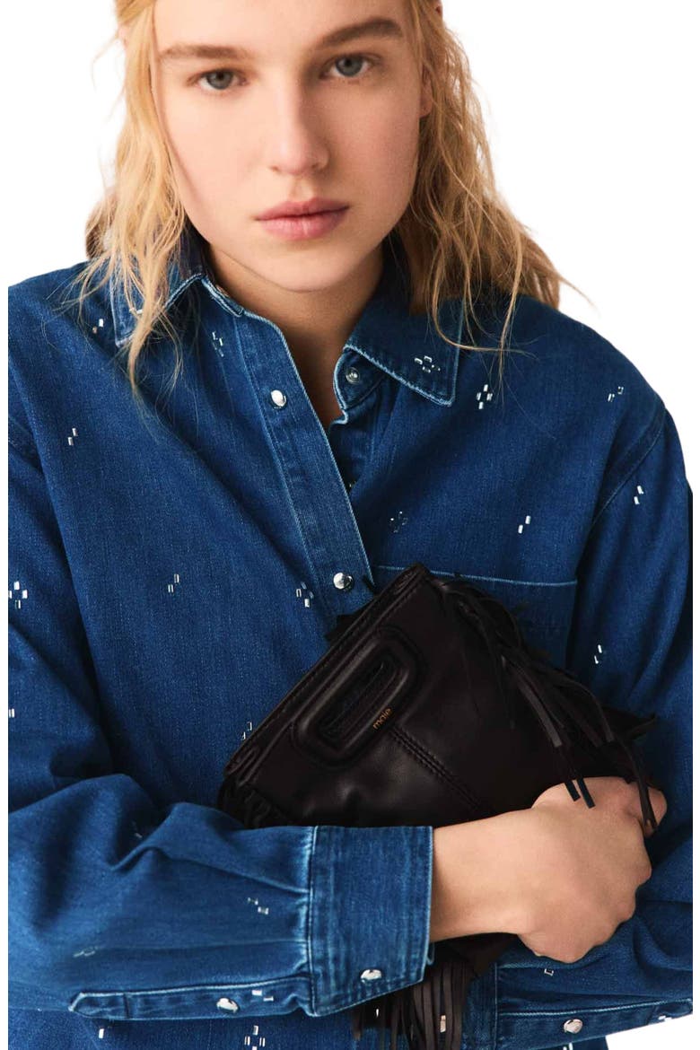 Rhinestone denim shirt, Alternate, color, Blue