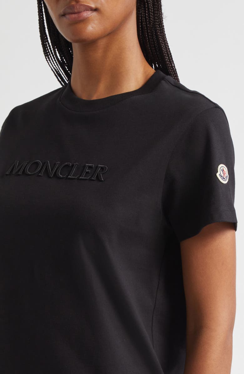 Moncler Logo Embroidered Cotton T-Shirt, Alternate, color, Black