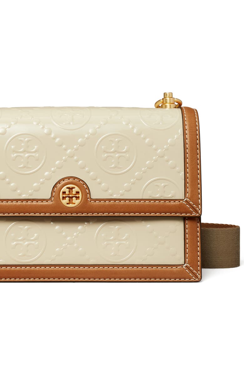 Tory Burch T Monogram Embossed Patent Leather Small Shoulder Bag, Alternate, color,