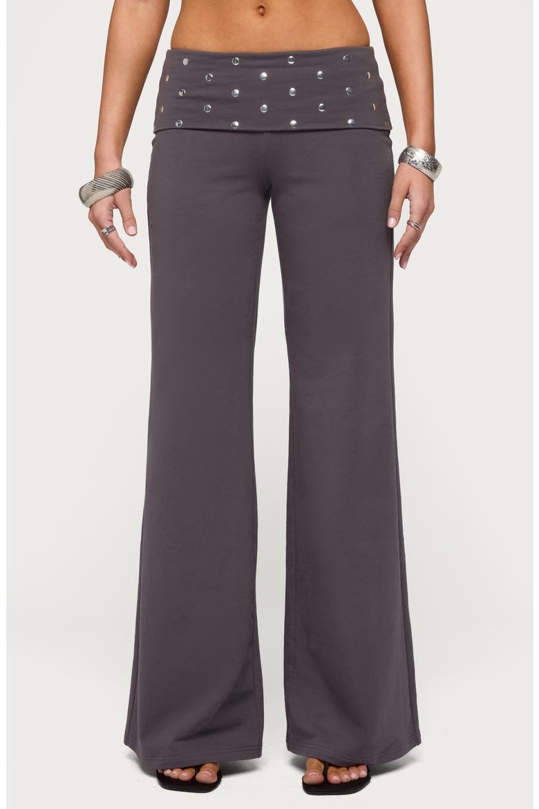 Breanna Studded Foldover Wide Leg Pants, Main, color, DARK-GRAY