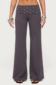 EDIKTED Breanna Studded Foldover Wide Leg Pants