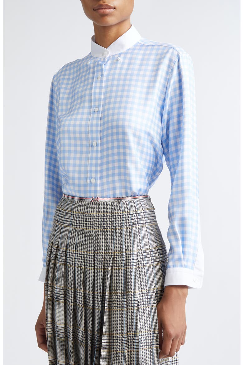 Gingham Silk Twill Button-Up Shirt, Alternate, color, LIGHT BLUE