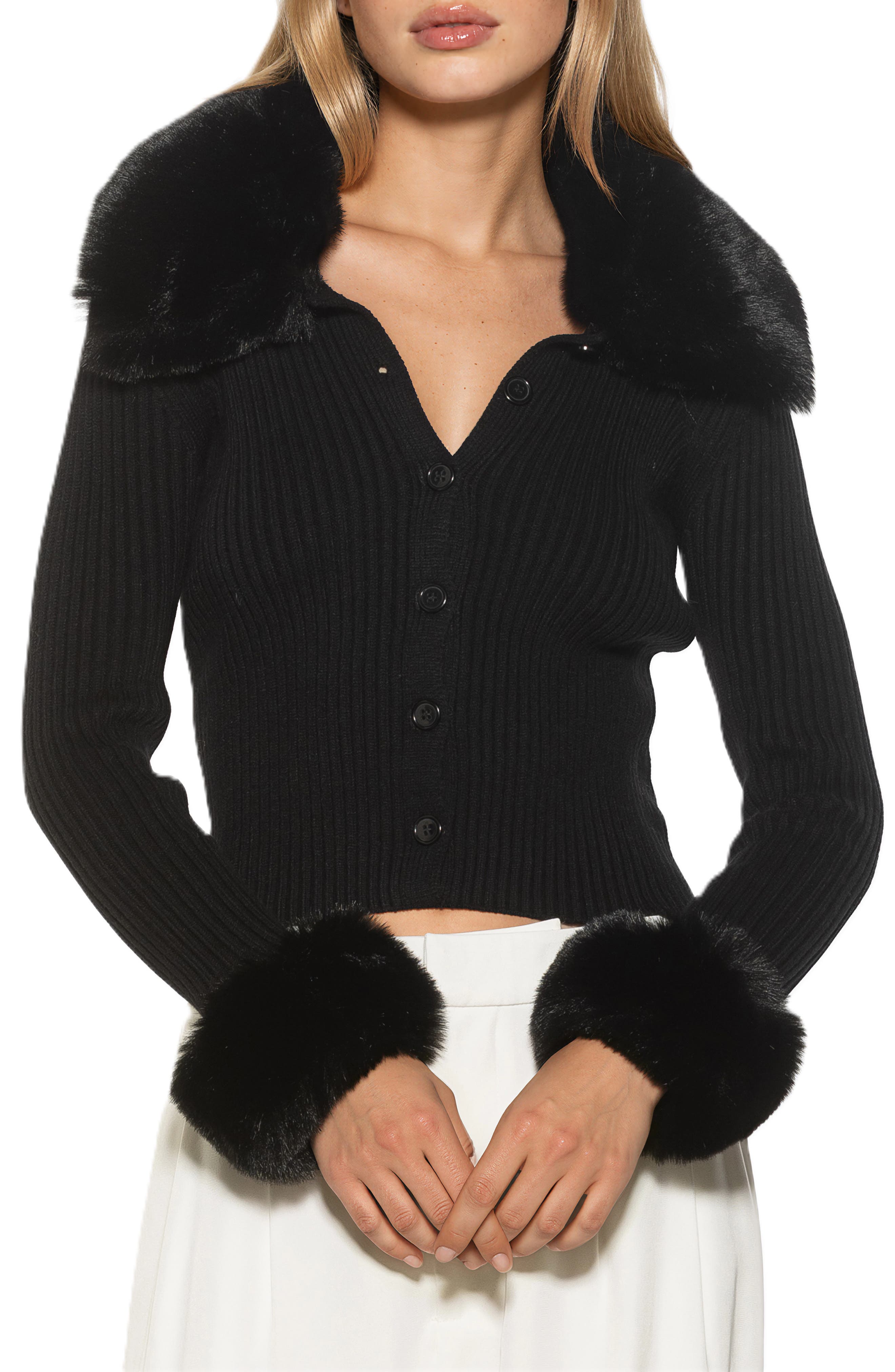 Taytum Button-Down Cardigan with Faux Fur Trim