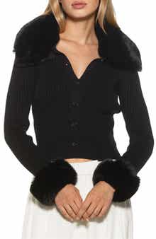 Taytum Button-Down Cardigan with Faux Fur Trim