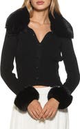 Alexia Admor Taytum Button-Down Cardigan with Faux Fur Trim