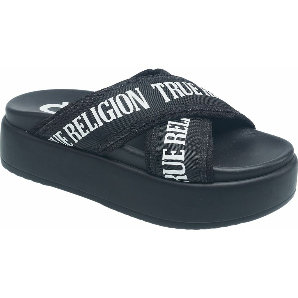 True Religion Alia Cross Strap Slip on Platform Sandal in Black  product