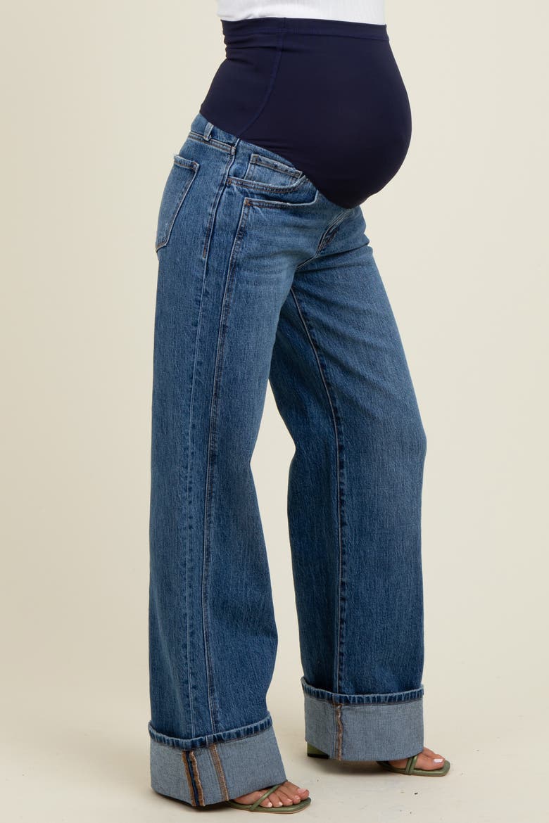 Cuffed Hem Baggy Wide Leg Maternity Jeans, Alternate, color, Navy Blue