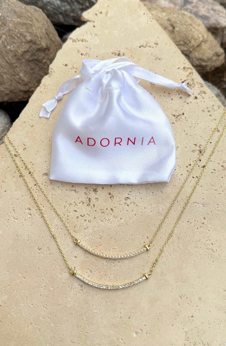 Adornia Set of 2 Faux Pearl & Crystal Curved Bar Necklaces, Alternate, color, Gold