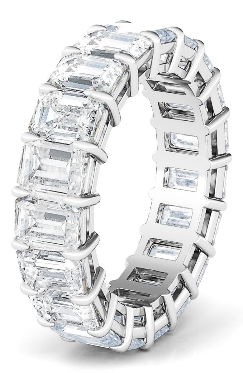 HauteCarat Emerald Cut Lab Created Diamond 18K Gold Eternity Band, Alternate, color, White Gold