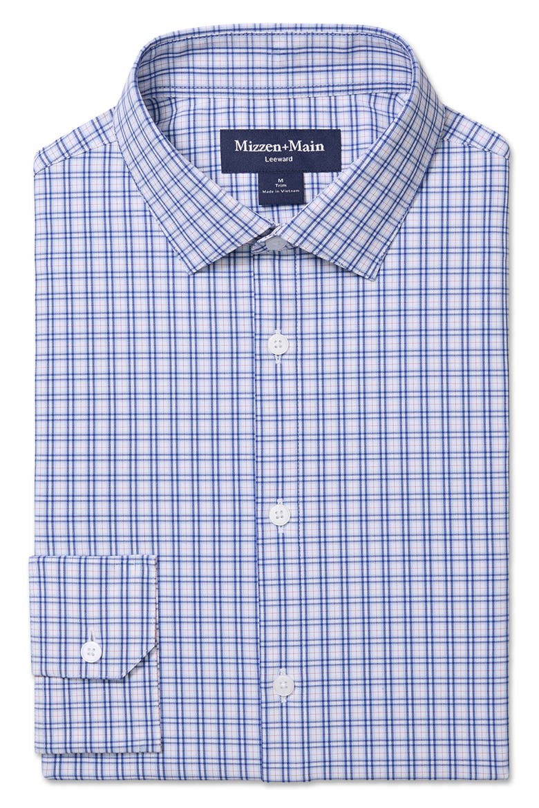 Leeward Trim Fit Cobalt Denis Plaid Button-Up Shirt, Alternate, color, COBALT DENIS PLAID