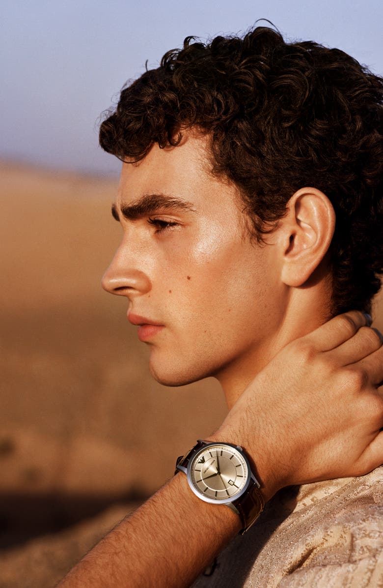 Emporio Armani Renato Leather Strap Watch, 43mm, Alternate, color,