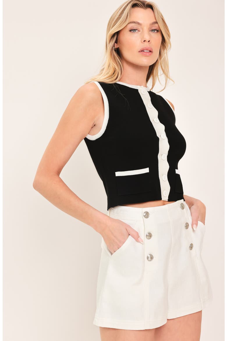 Colorblock Sleeveless Crop Cardigan, Alternate, color, BLACK