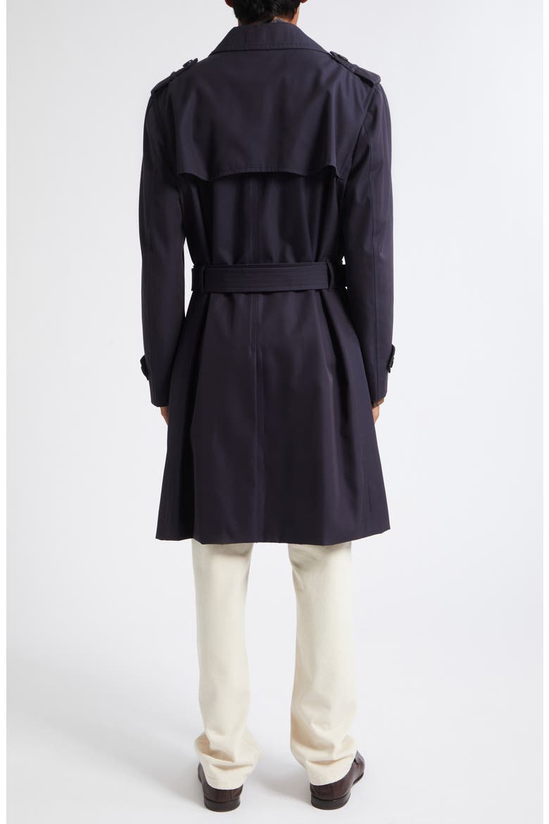 Cotton & Silk Double Breasted Trench Coat, Alternate, color, DARK BLUE
