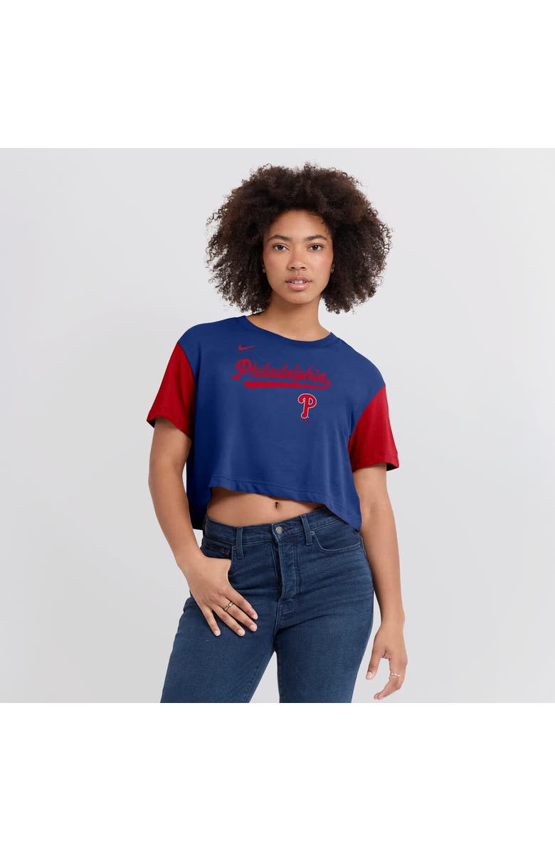 Nike Women's Nike Royal/Red Philadelphia Phillies Script Cropped Performance T-Shirt, Alternate, color, Royal