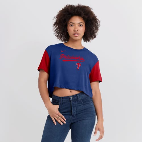 Nike Royal/red Philadelphia Phillies Script Cropped Performance T-shirt
