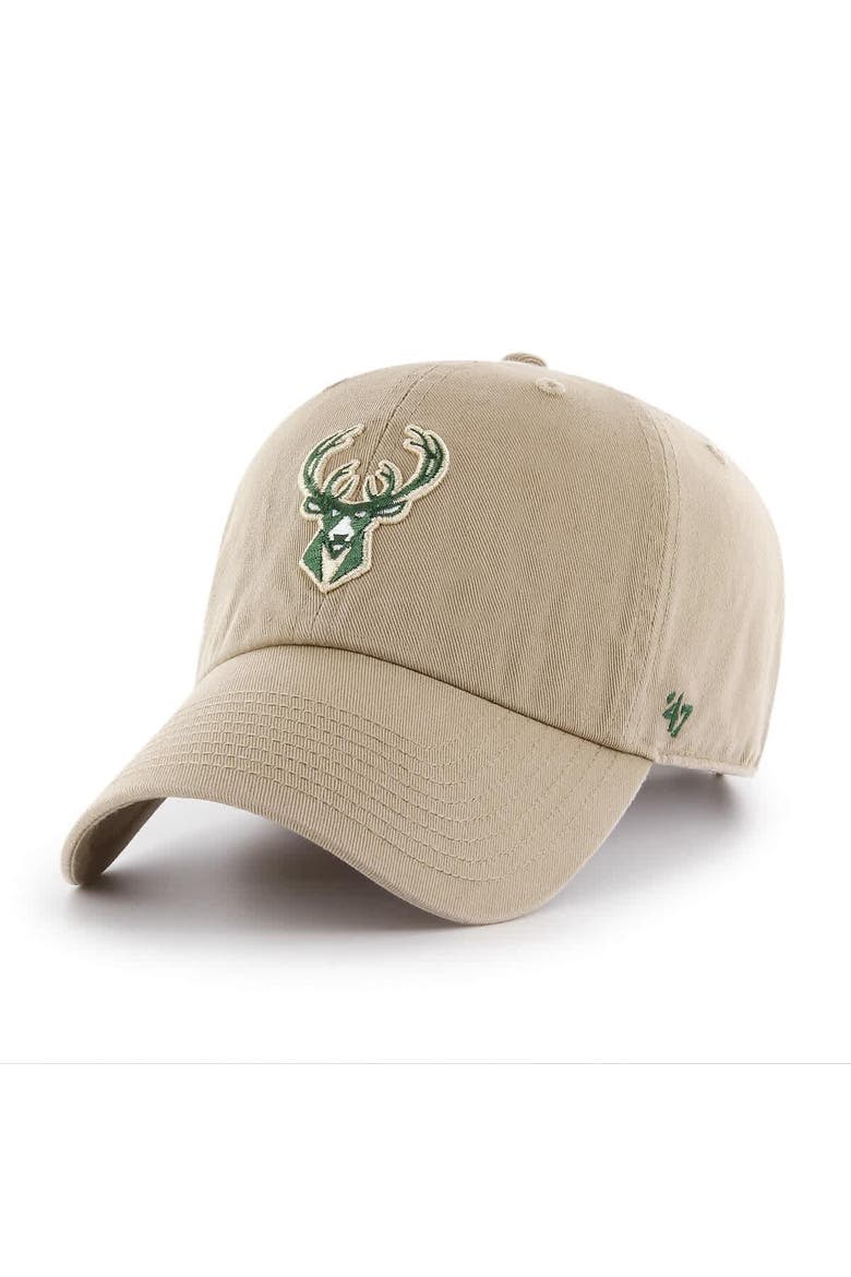 Men's '47  Khaki Milwaukee Bucks Logo Clean Up Adjustable Hat, Main, color, Khaki