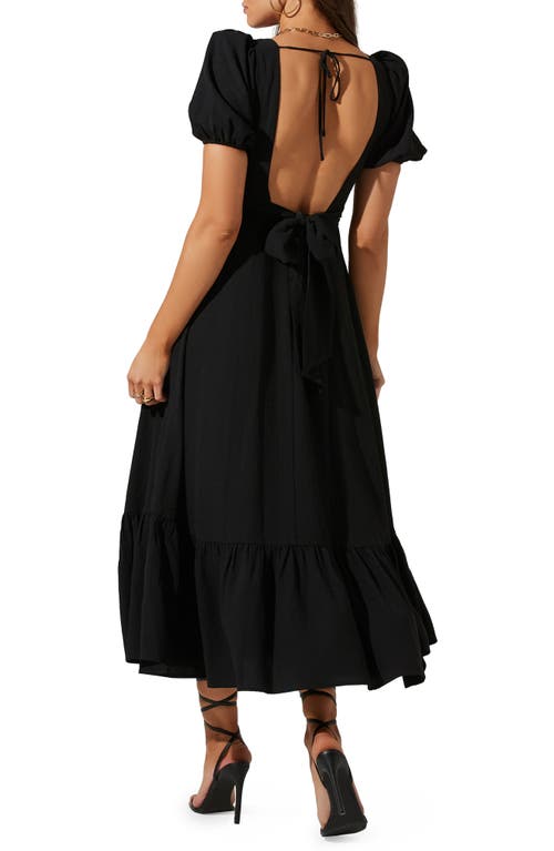 Astr Tie Back Puff Sleeve Midi Dress In Black