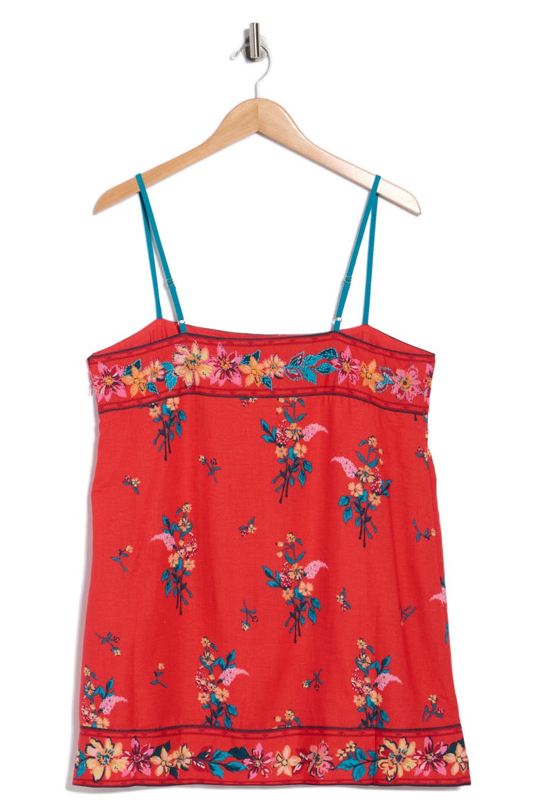 Bali Embroidery Border Floral Minidress, Alternate, color, RED COMBO