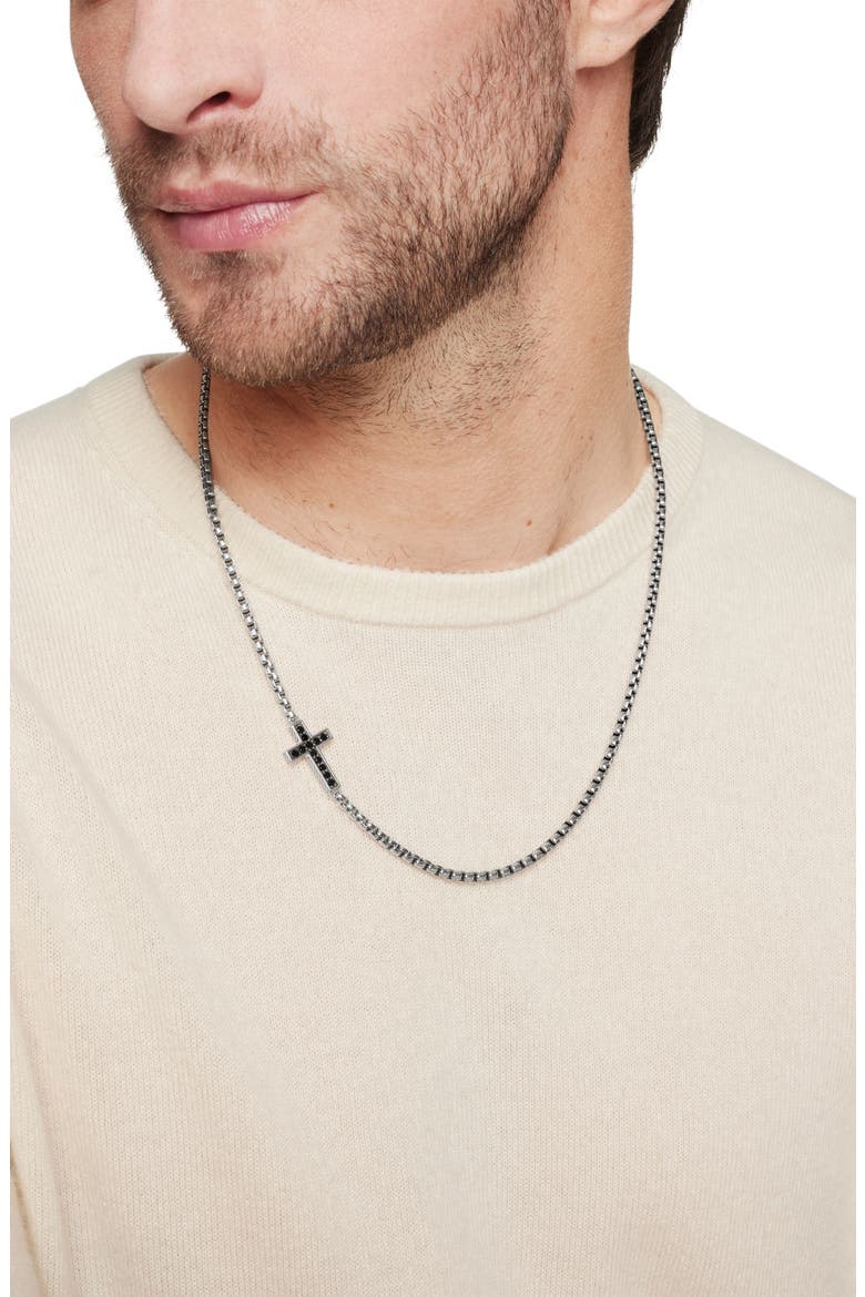 Cross Station Necklace in Sterling Silver with Diamonds, 5mm, Alternate, color, BLACK DIAMOND