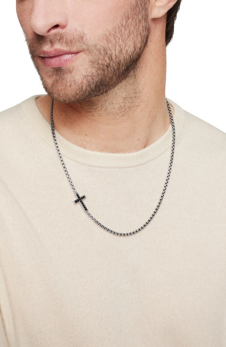 David Yurman Cross Station Necklace in Sterling Silver with Diamonds, 5mm, Alternate, color, Black Diamond