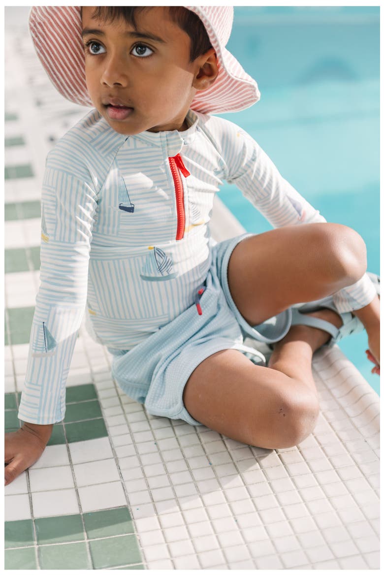 Kids' Two-Piece Long Sleeve Rashguard & Trunks Swimsuit Set, Alternate, color, SET SAIL