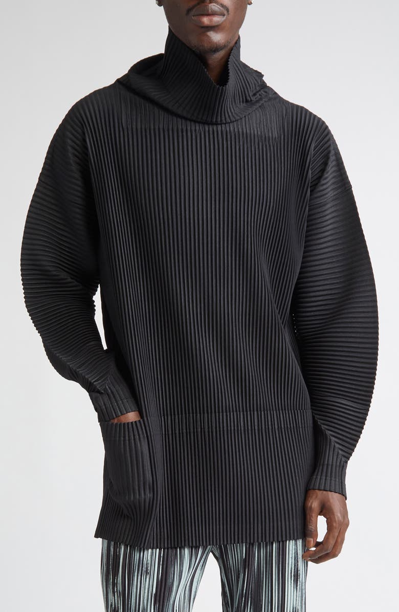 Homme Plissé Issey Miyake Monthly Colors October Pleated Turtleneck Top, Main, color, Black