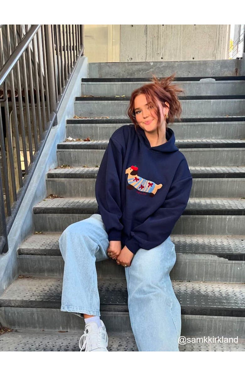 AELFRIC EDEN Cartoon Dachshund Hoodie, Alternate, color, Navy Blue