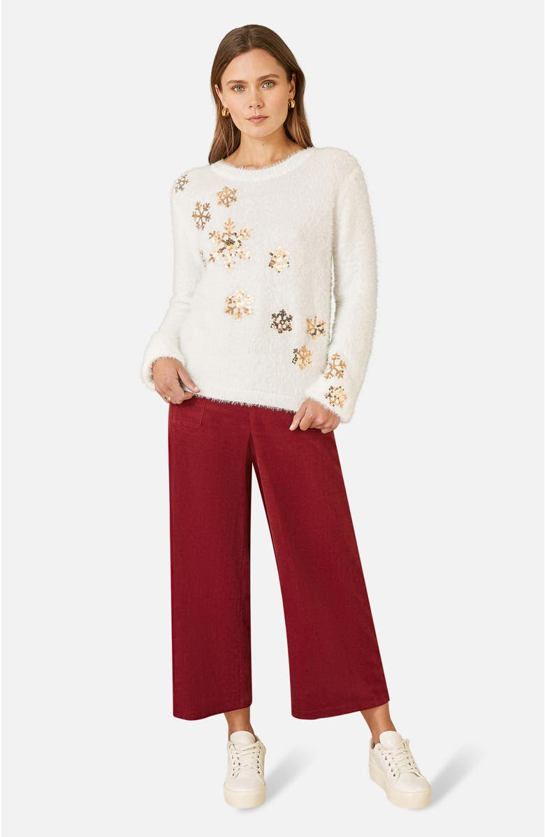 Yumi Sequin Snowflake Fluffy Sweater, Alternate, color, Ivory