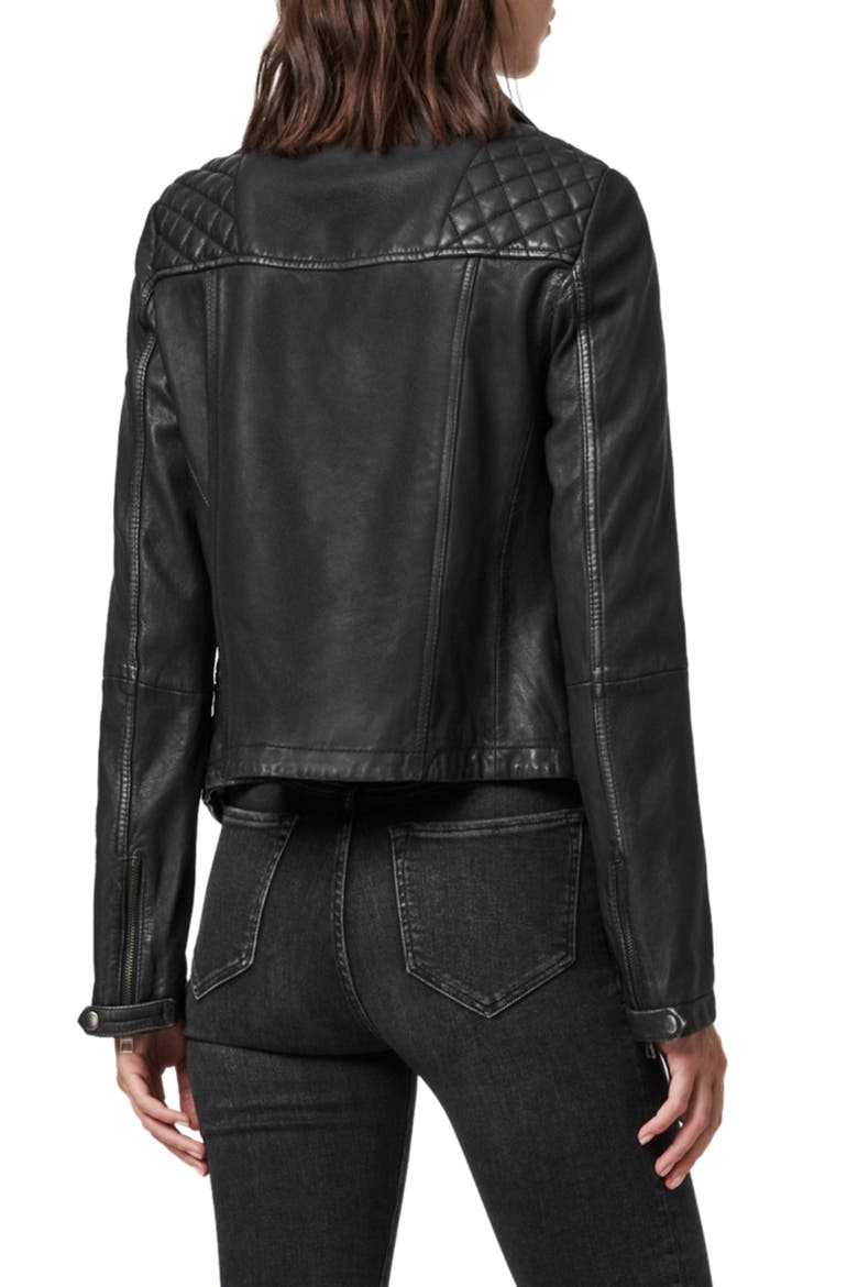 Cargo Leather Biker Jacket, Alternate, color, BLACK/ GREY